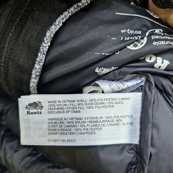 Roots Canada 700 fill down quilted puffer coat black and white medium - Picture 6 of 8
